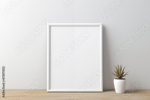 Vertical wood frame for mockup. room interior with mock up photo frame. photo