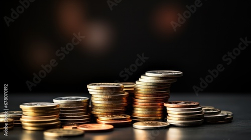 Stack of coins with bokeh effects
