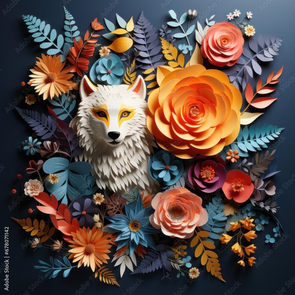 3d illustration of a fox, surrounded by leaves and flowers. Ai Generative 3d illustration of a fox, surrounded by leaves and flowers. Ai Generative