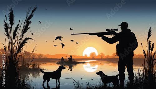 Silhouette of the Wild: Duck Hunting Scene photo