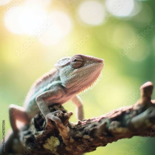 chameleon on a branch in the forest