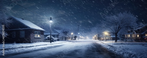 Snowy Christmas Night In An American Town Or Village © Anastasiia