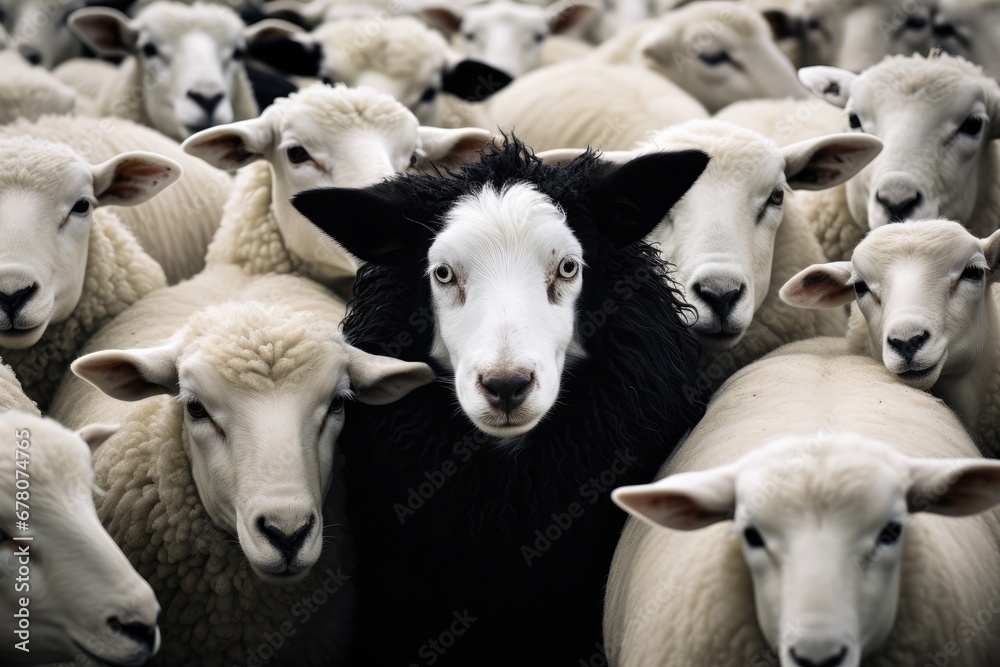 Black Sheep Surrounded By White Ones, Symbolizing Uniqueness