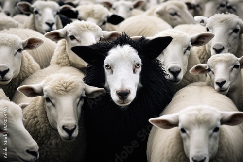 Black Sheep Surrounded By White Ones  Symbolizing Uniqueness