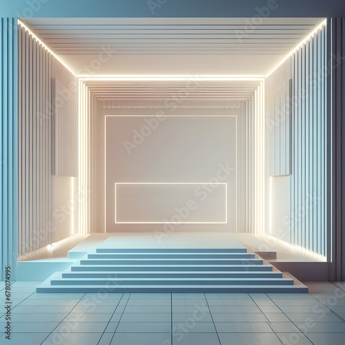 Interior of empty room with blue walls and stairs  minimalist hall room mockup concept  3d render  generative ai