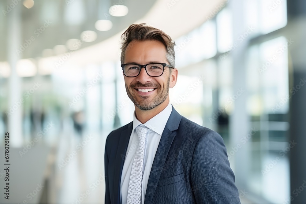 Businessman Smiling Casually In Glass Office, Symbolizing Success. Сoncept Business Networking, Professional Success, Glass Office Spaces, Casual Business Attire Businessman Smiling Casually In Glass Office, Symbolizing Success. Сoncept Business Networking, Professional Success, Glass Office Spaces, Casual Business Attire