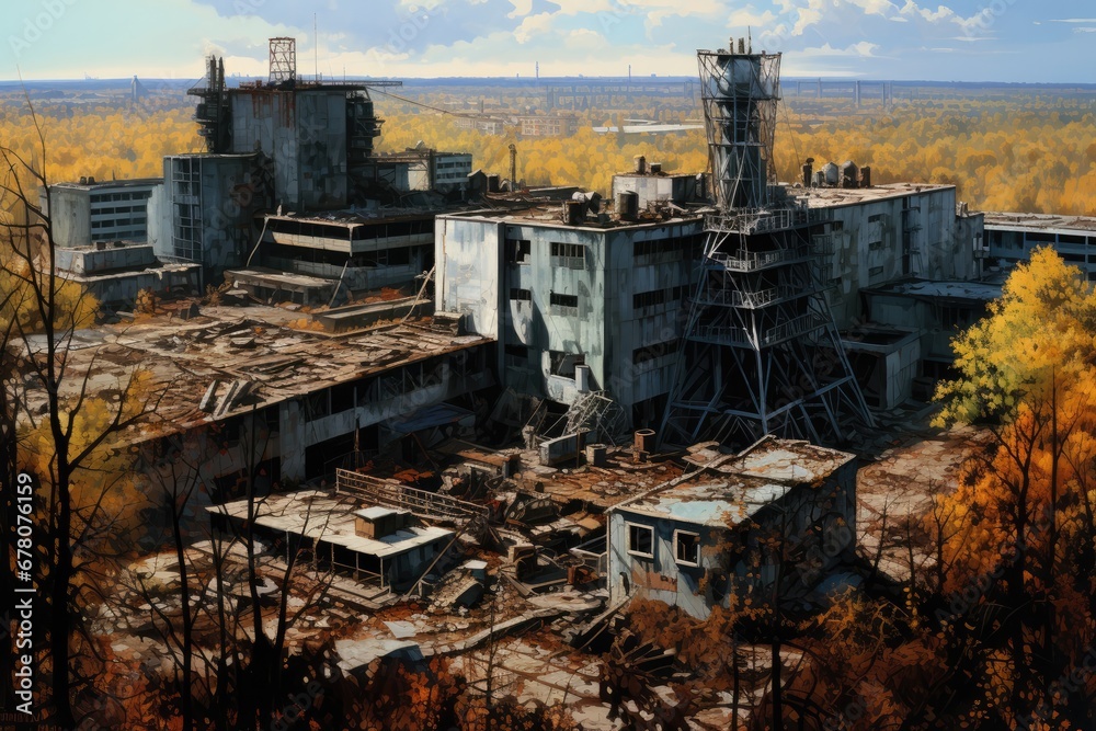 Chernobyl Aerial View In Soviet Union, Dystopian Setting Chernobyl Aerial View In Soviet Union, Dystopian Setting