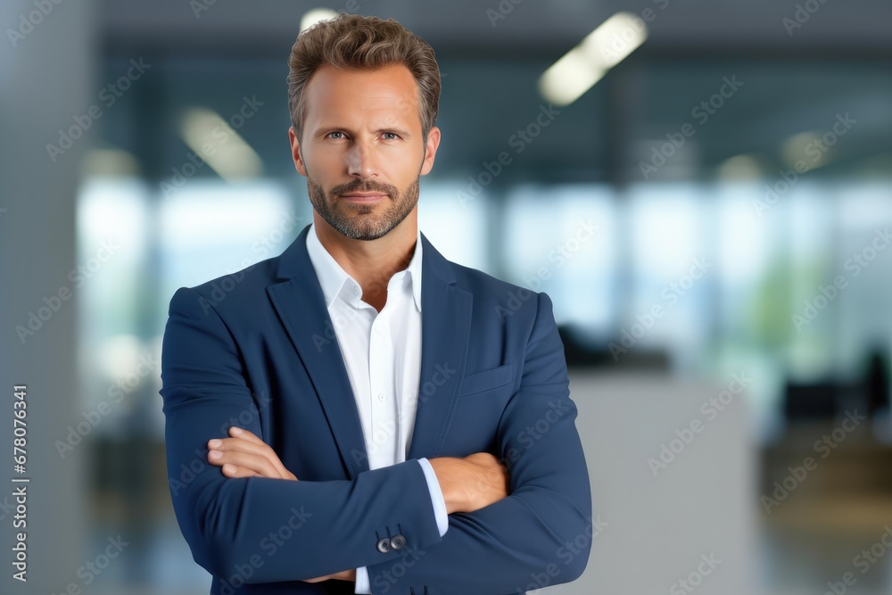 Confident Ceo Standing With Arms Crossed In Office Confident Ceo Standing With Arms Crossed In Office