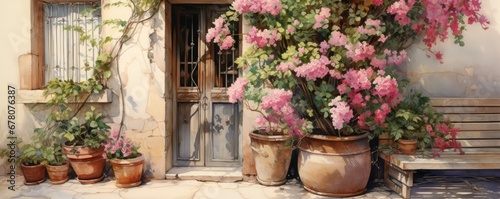 Flower Pots And A Door
