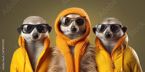 Creative Animal Concept With Fashionable Meerkats