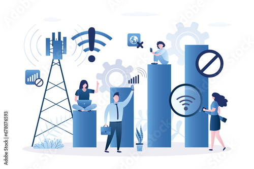 Problem with wireless internet. Inoperative antenna on communications tower. Different people trying to catch signal on their smart gadgets. Area without Wi-Fi, poor signal level.