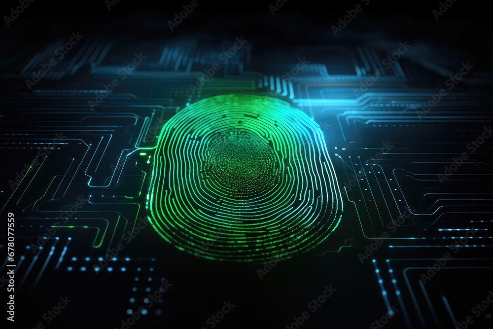Detailed Glowing Fingerprint On Dark Technical Background Detailed Glowing Fingerprint On Dark Technical Background