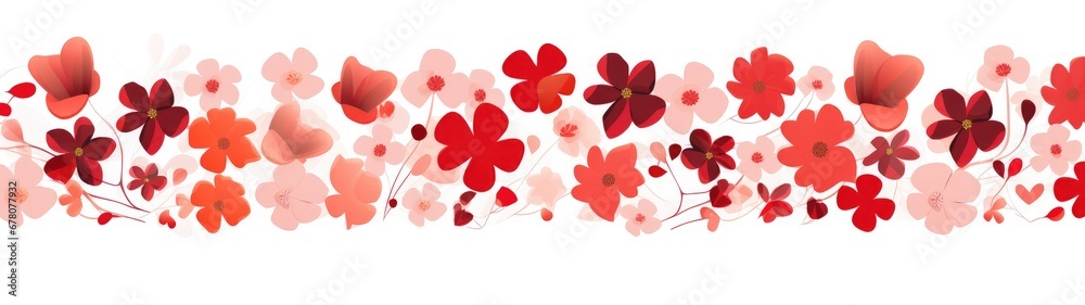 Beautiful backdrop with red flowers on white background. Generative AI