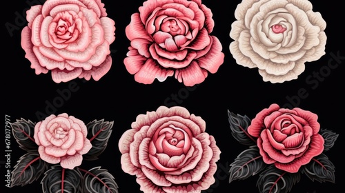 Beautiful roses on black background. Generative AI