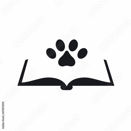 Veterinary university monochrome glyph logo. Transparency business value. Open book and paw print simple icon. Design element. Created with artificial intelligence. Ai art for corporate branding