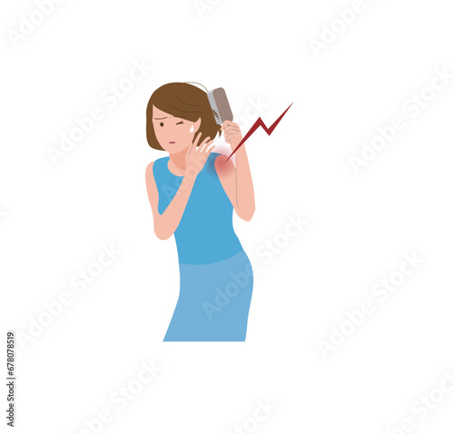 凍結肩,四十肩,五十肩,関節周囲炎で肩が痛み髪をとかせない女性