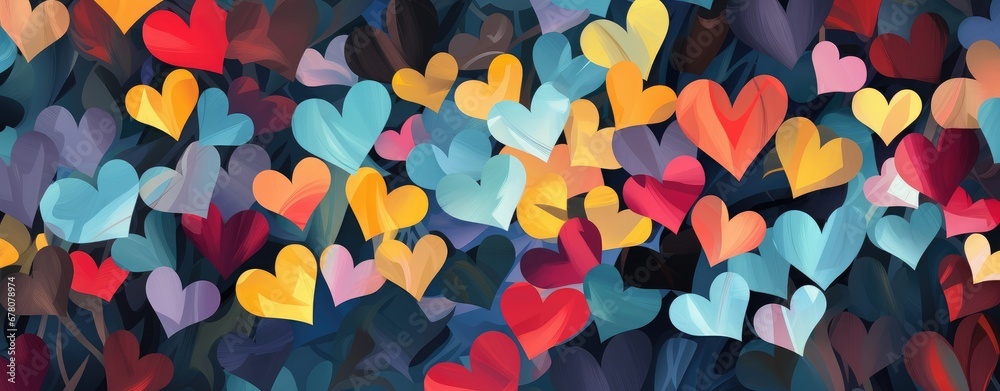 Happy Valentine's Day background of colorful hearts and light. Generative AI Happy Valentine's Day background of colorful hearts and light. Generative AI