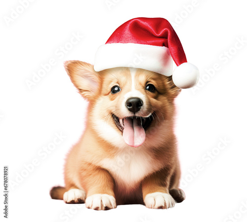 Cute dog wearing santa claus hat on white © D85studio