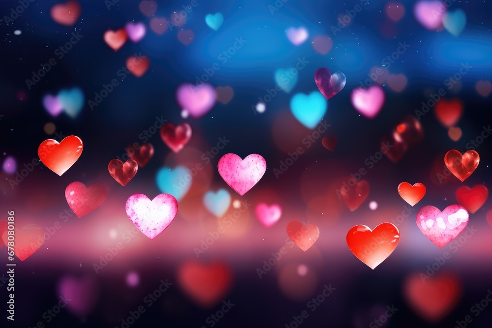 Happy Valentine's Day background of colorful hearts and light. Generative AI