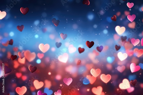 Happy Valentine's Day background of colorful hearts and light. Generative AI