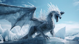 Blue frost giant dragon with scales on winter background