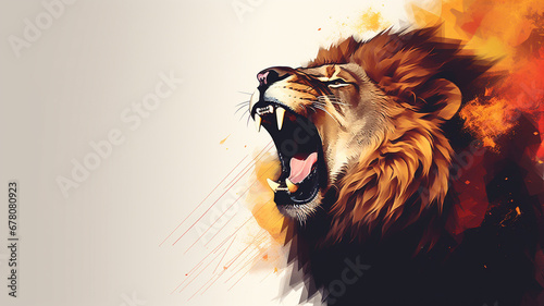 Portrait of a graceful roaring lion's face.