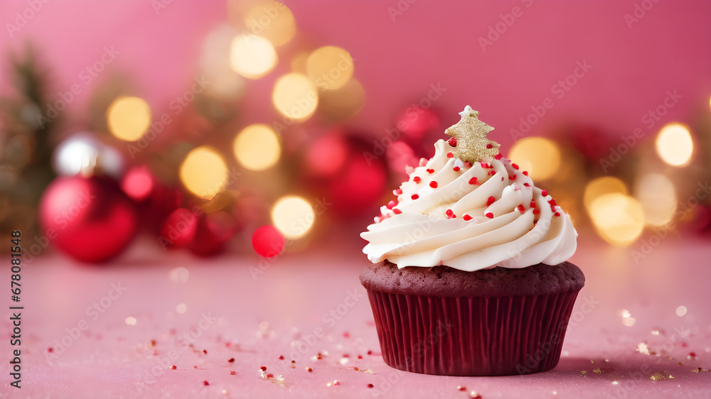 Delicious cupcake on christmas background. Generative Ai Delicious cupcake on christmas background. Generative Ai