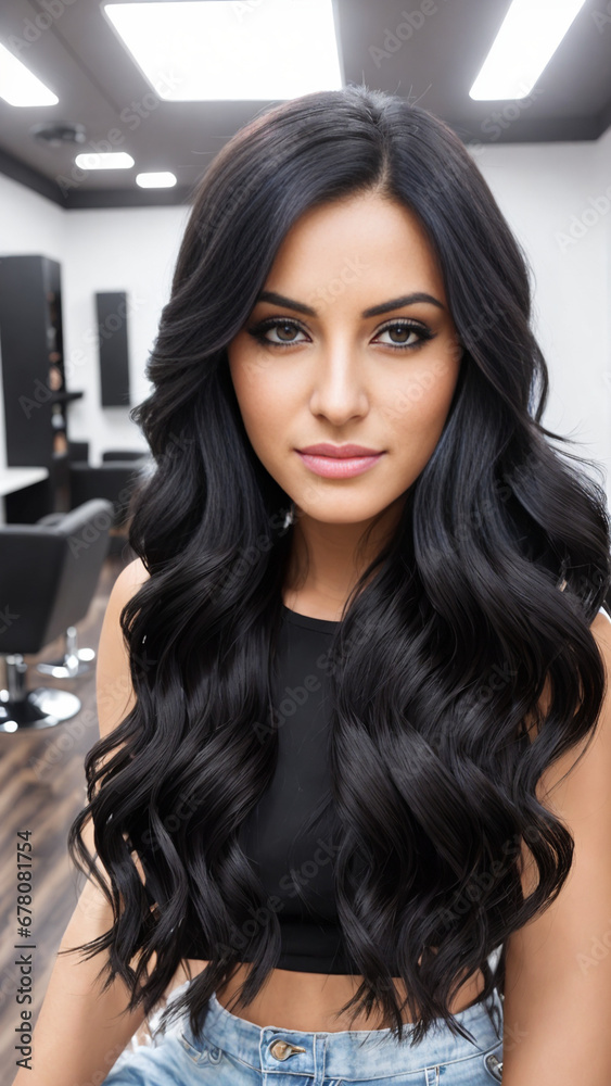 Brunette woman with long wavy hair Brunette woman with long wavy hair