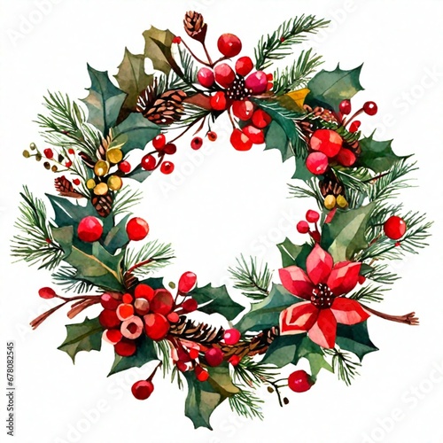 christmas wreath with holly berries