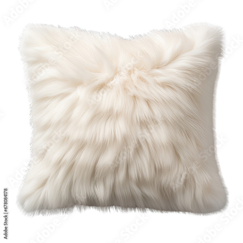 Single White Faux Fur Pillow Isolated on Transparent or White Background, PNG photo