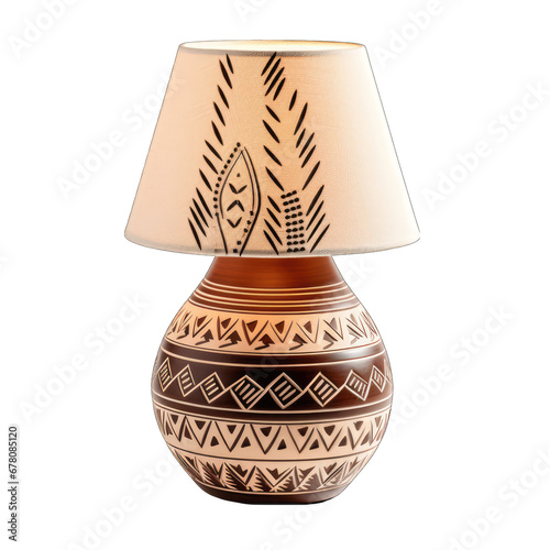 Single Terracotta Table Lamp with Southwestern Patterns Isolated on Transparent or White Background, PNG