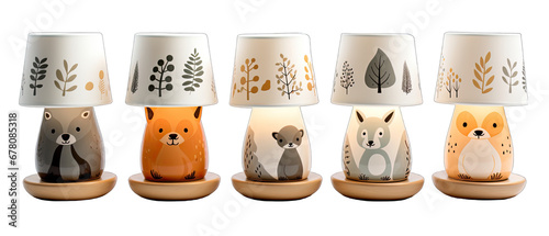 Children's Animal-themed Table Lamps Isolated on Transparent or White Background, PNG