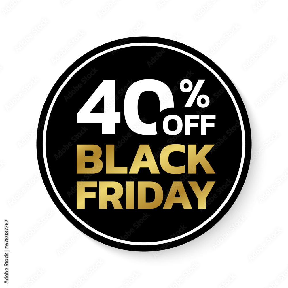 40% off. Black Friday sale sicker, label or badge. Circle discount banner design. 40 percent price off. Vector illustration. 40% off. Black Friday sale sicker, label or badge. Circle discount banner design. 40 percent price off. Vector illustration.