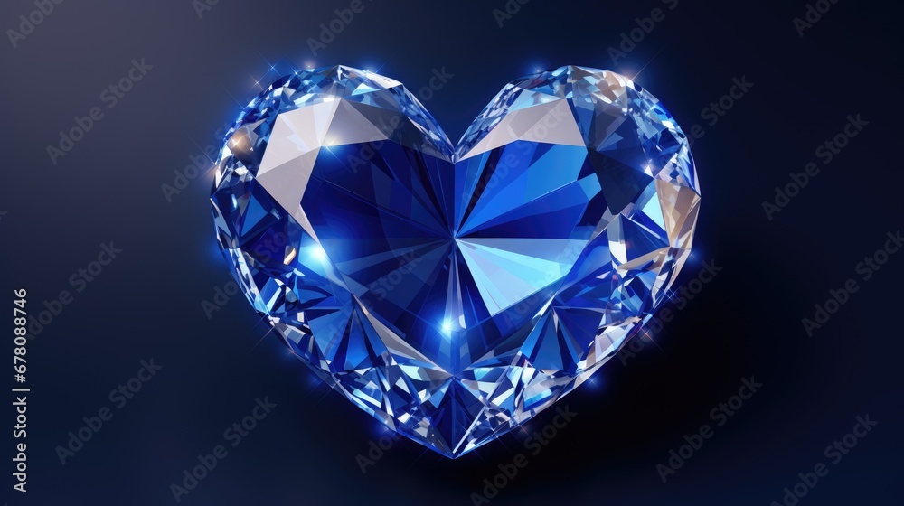 Blue Crystal heart background. Happy Valentines Day, wedding concept. Symbol of love. Diamond gemstones crystalline hearts semi precious jewelry. For greeting card, banner, flyer, party invitation..