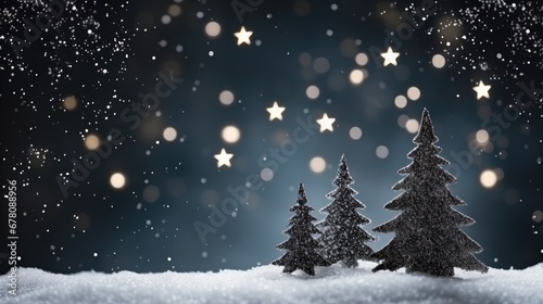 Black ornaments decorated Christmas tree background. Merry Christmas, Happy New Year concept. Beautiful festive dark glitter decorations balls and bokeh garland lights.. © Oksana Smyshliaeva
