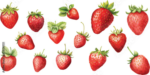 Fototapeta Naklejka Na Ścianę i Meble -  Set of watercolor strawberries on white background.