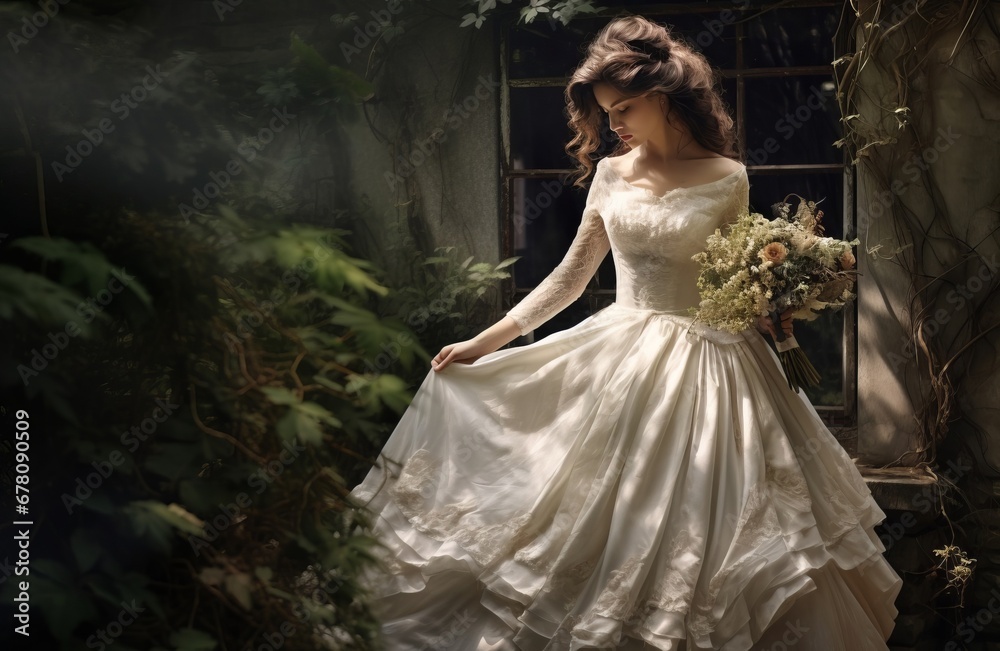 woman in a wedding dress outdoors, Beautiful bride on the nature, romantic young woman woman in a wedding dress outdoors, Beautiful bride on the nature, romantic young woman