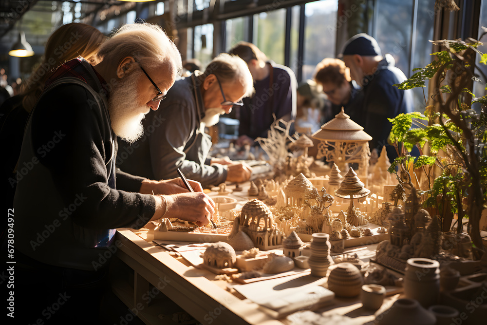 Senior working in a pottery studio.