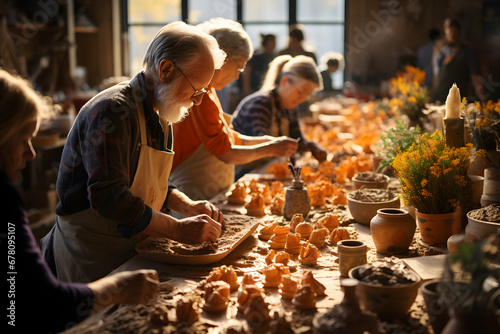 Senior working in a pottery studio. © mitarart