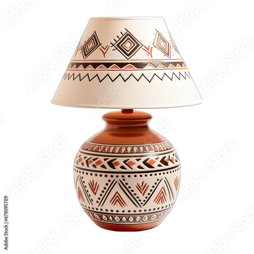 Terracotta Table Lamp with Southwestern Patterns Isolated on Transparent or White Background, PNG