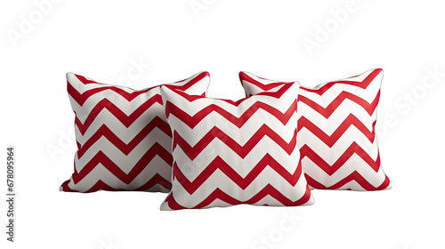 Set of Chevron Patterned Pillows in Red and White Isolated on Transparent or White Background, PNG