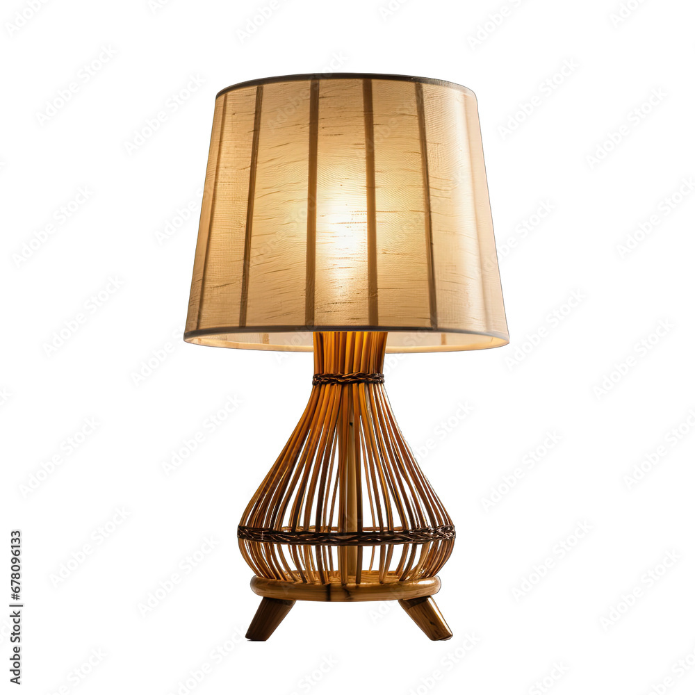 Single Bamboo Table Lamp with Fabric Shade Isolated on Transparent or White Background, PNG Single Bamboo Table Lamp with Fabric Shade Isolated on Transparent or White Background, PNG