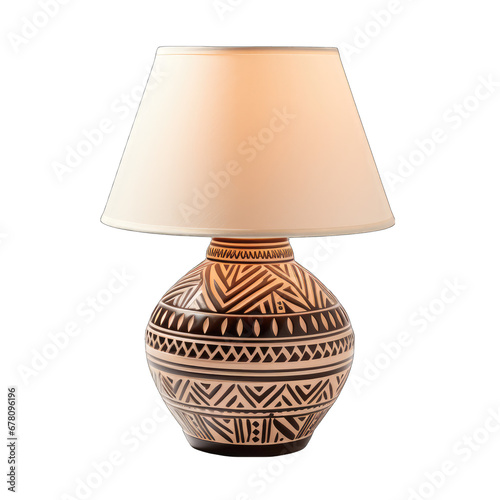 Single Terracotta Table Lamp with Southwestern Patterns Isolated on Transparent or White Background, PNG