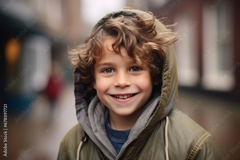Medium shot portrait photography of a pleased child boy in a random scene Medium shot portrait photography of a pleased child boy in a random scene