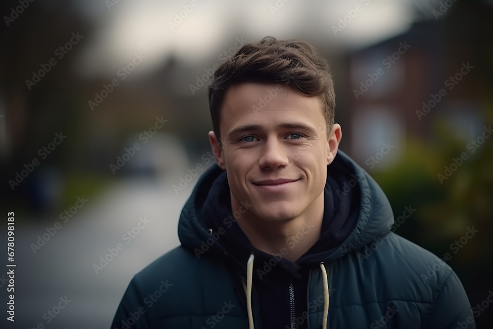 Medium shot portrait photography of a man in his 20s in a random scene