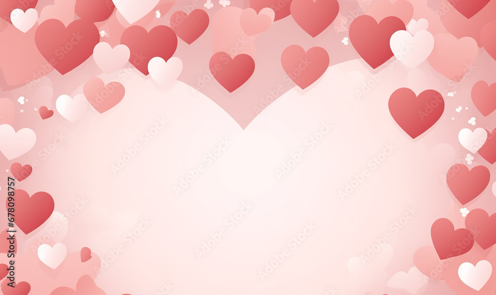 Romantic Heart Banner for Valentines Day, Flat Background with Copy Space, Vector Style