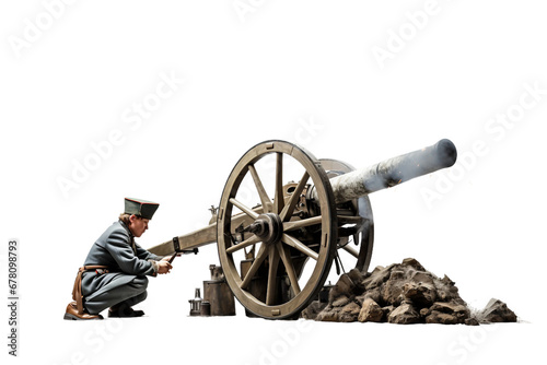 Man Using Artillery isolated on Transparent background, Generative Ai photo