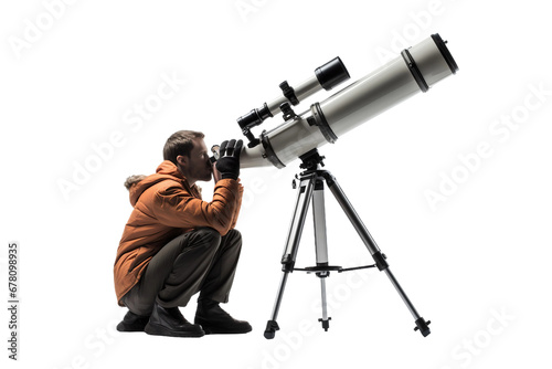 Man Using Telescope isolated on Transparent background, Generative Ai photo