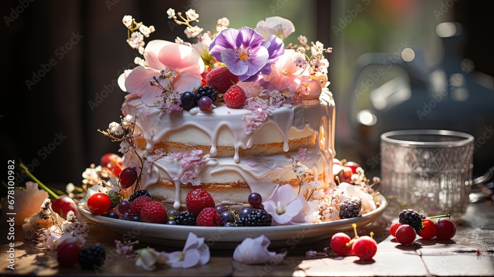 beautiful cake filled with flowers , generated by AI