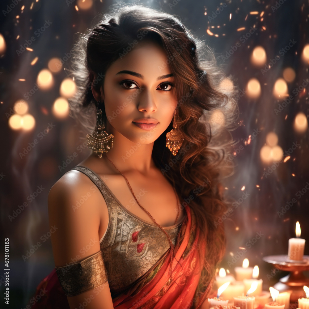 Young and beautiful indian woman celebrating diwali festival. Young and beautiful indian woman celebrating diwali festival.